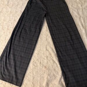 Gray Plaid Wide-Leg Pants
